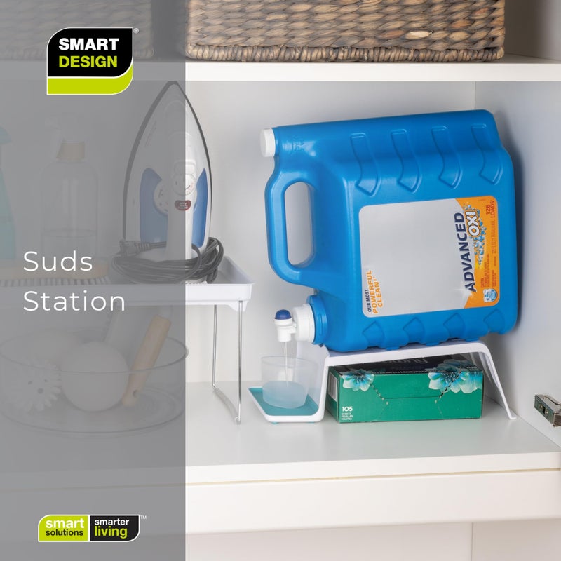 Smart Design Sud Station - Angled Laundry Detergent Organizer - Drip Catcher Tray - Fabric Softener Storage - Soap Dispenser Holder, Cabinet Accessories, Cup Stand Container - 5.8 x 12.7 Inch - White - Image 5